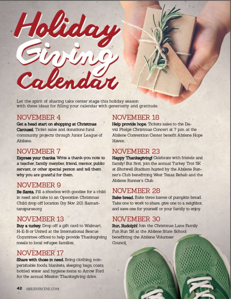 Abilene's Holiday Giving Calendar 2017 Abilene Scene